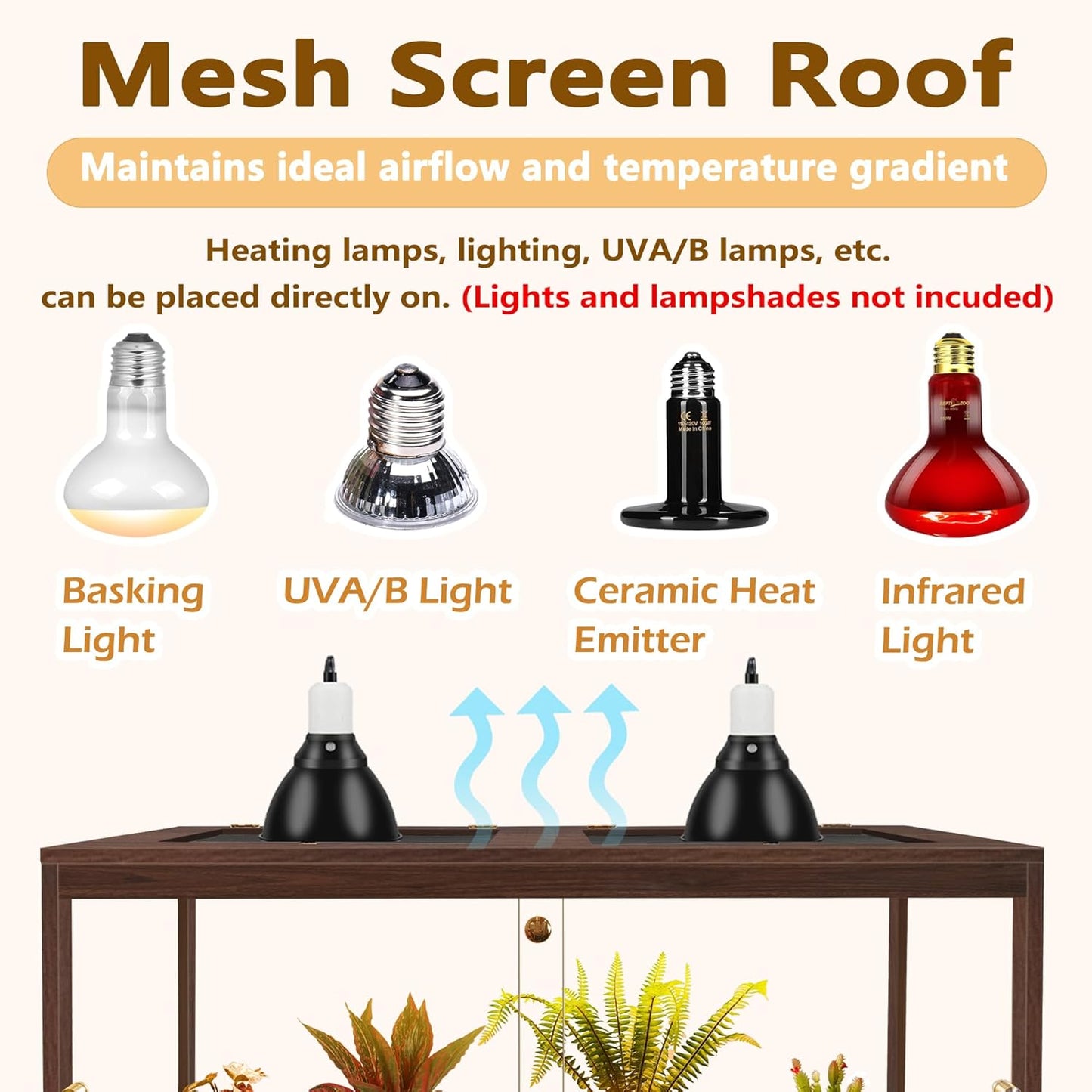 PROLEE Bearded Dragon Tank,34 Gallon Reptile Tank with Meatl Mesh Roof and Front Sliding Door, Anti-Scratch Lizard Tank,Spacious Reptile Enclosure for Snakes,Lguanas, Chameleons(Walnut)