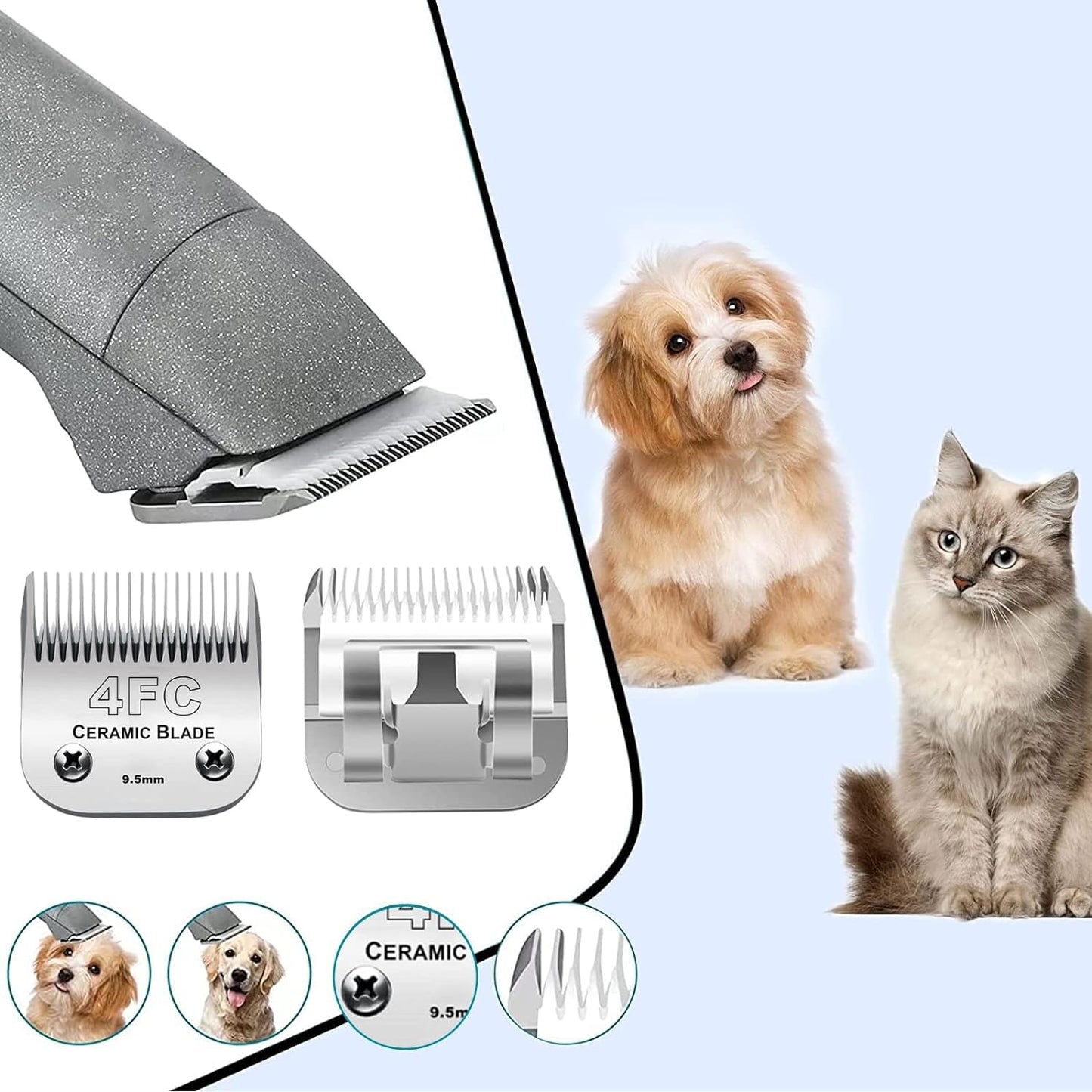 5PCS 10 Blades Dog Grooming Replacement Blades Compatible with Andis Pet Clipper/Oster A5/Wahl KM Series Dog Clipper,Ceramic Blade & Stainless Steel Blade, Size ：#10+30+40+5FC+4FC
