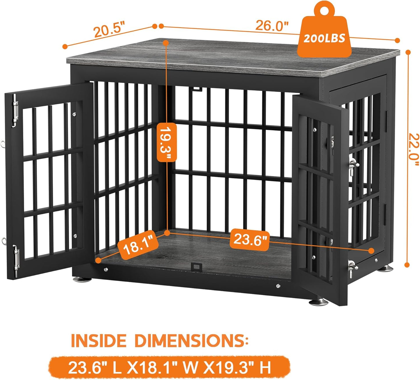 26 Inch Heavy Duty Dog Crate Furniture for Small Dogs, Decorative Pet House End Table, Wooden Cage Kennel Furniture Indoor, Gray