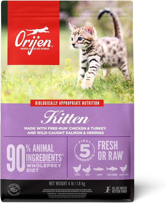 ORIJEN Grain Free High Protein Premium Dry Cat Food Kitten Recipe 4lb Bag