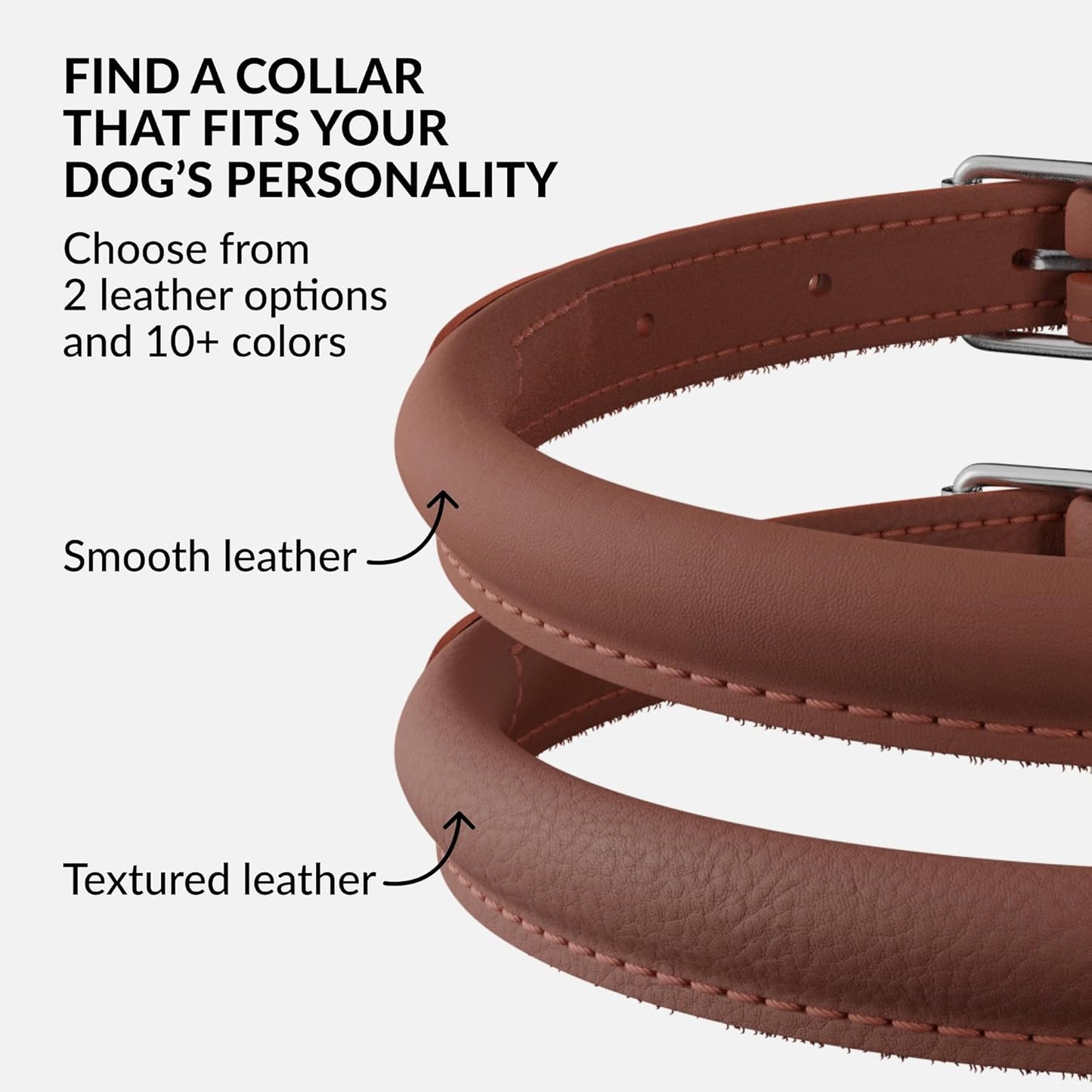 CollarDirect Rolled Leather Dog Collar, Soft Padded Round Puppy Collar, Handmade Genuine Leather Collar Dog Small Large Cat Collars 13 Colors (6 Inch, Cinnamon Smooth)