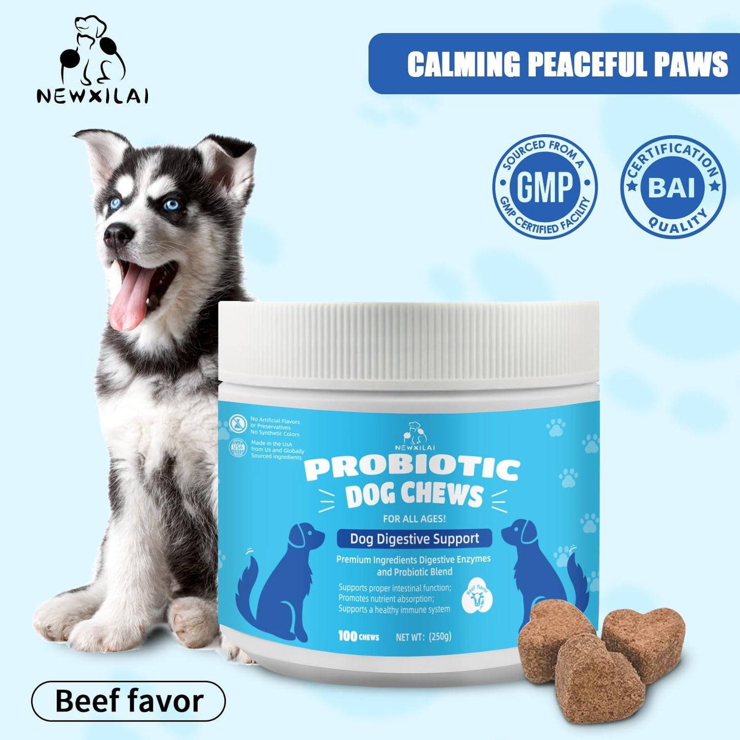 Natural Probiotic Digestive Supplement for Dogs - Probiotic Chewable with Prebiotics and Enzymes Supports Gut Health, Diarrhea & Digestion, Improve Immune System Allergy Itch Skin