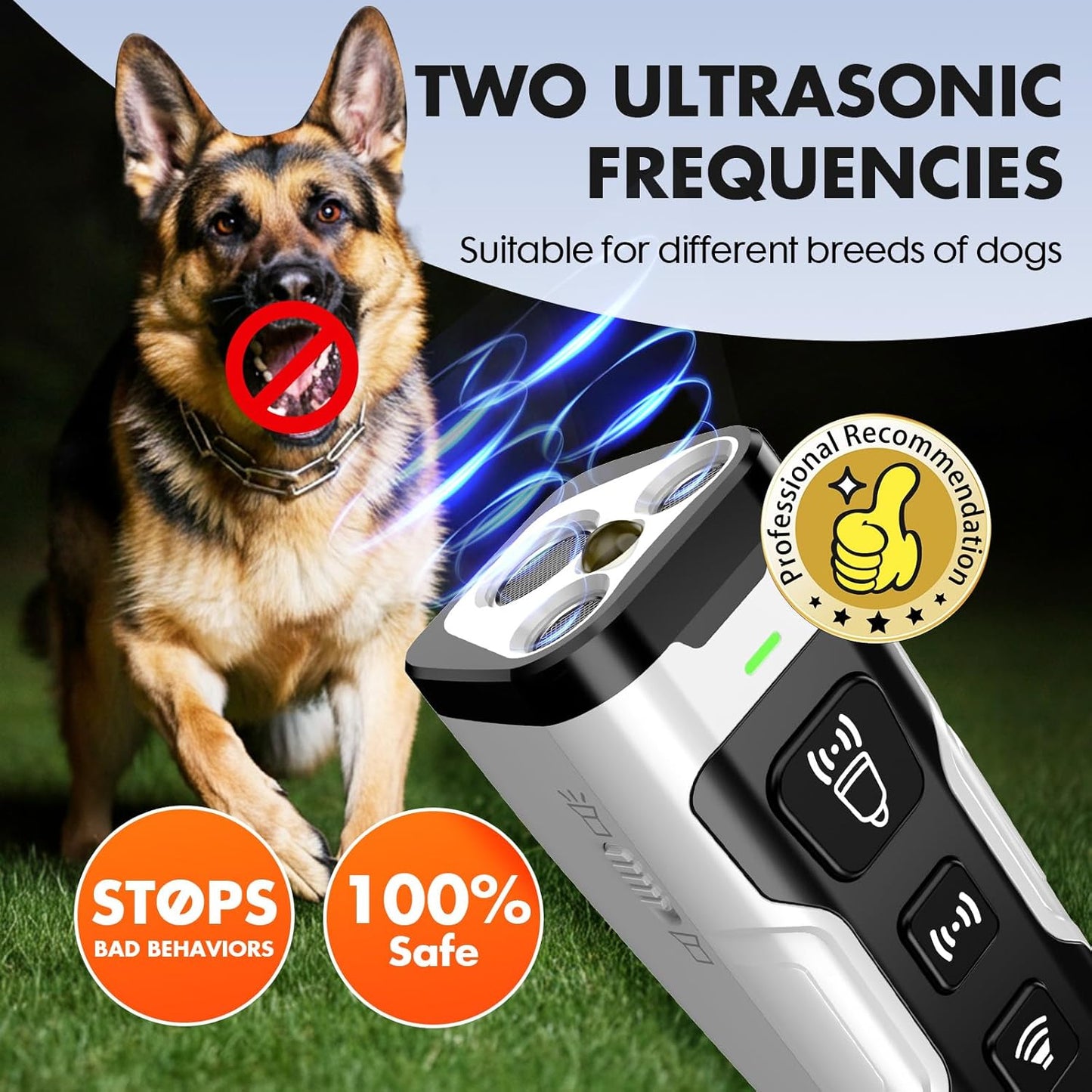 Dog Bark Deterrent Device- 3X Ultrasonic Anti Barking,6 Training Modes 23 FT Range–Barks No More Indoors Outdoors Behavior Correct Rechargeable,Compact,Safe, Humane Training for Dogs