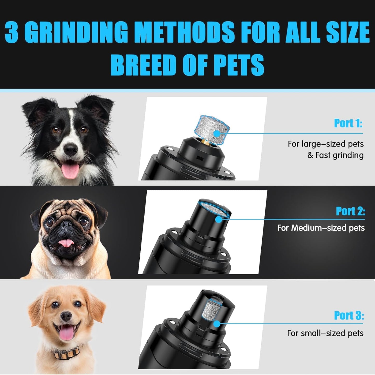 VIWIK Dog Nail Grinder, Dog Nail Trimmers for Large Medium Small Dogs & Cats, Super Quiet Electric Pet Nail Clippers Kit with Light, 2-Speed USB Rechargeable Pet Paws Grooming Tool Black