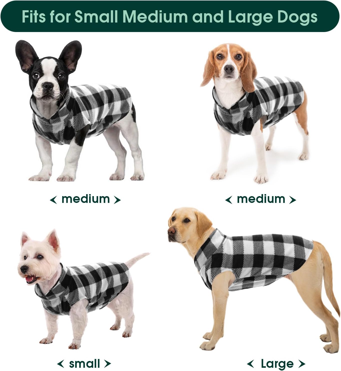 Kuoser Dog Fleece Vest,Warm Plaid Dog Sweater with Leash Hole,Soft Turtleneck Winter Pet Jacket Dogs Coat Pullover for Small Medium Dogs Cats,Spring Fall Cold Weather Christmas Outfit,Black XS