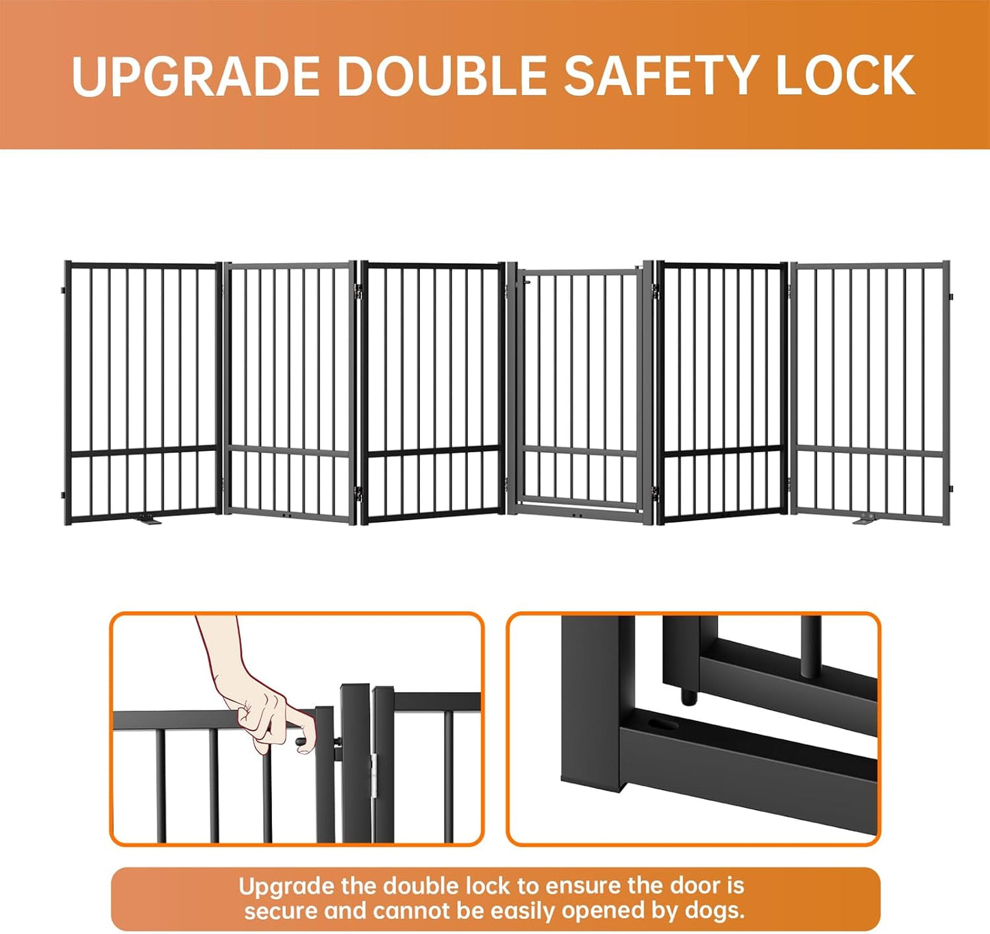 Full Metal Freestanding Dog Gate with Door, 32''Height Foldable Pet Dog Fence for Indoor & Outdoor, 6 Panels Extra Wide Free Standing TallDog Gates for Doorways,House,Stairs,Porch,Deck,Yard