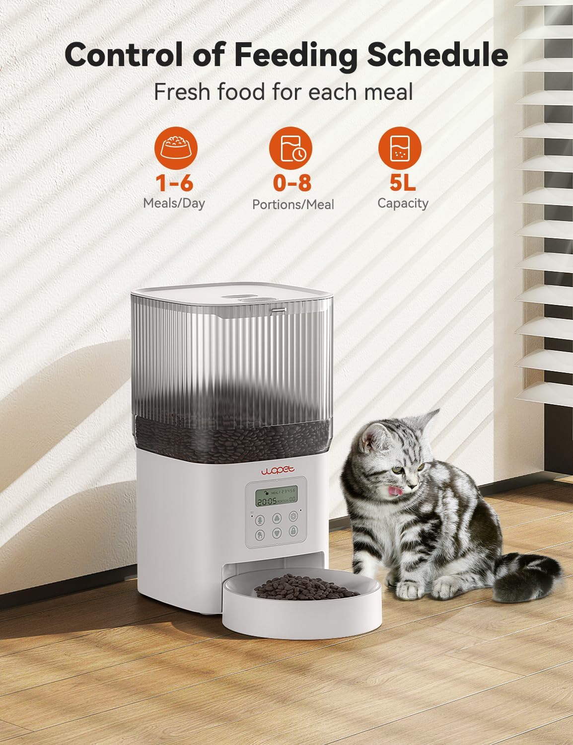 WOPET Automatic Cat Feeder, WiFi Automatic Dog Feeder with APP Control for Slow Feeding, Cat Food Dispenser with 10S Voice Record, Up to 10 Meals Per Day for Cats and Dogs