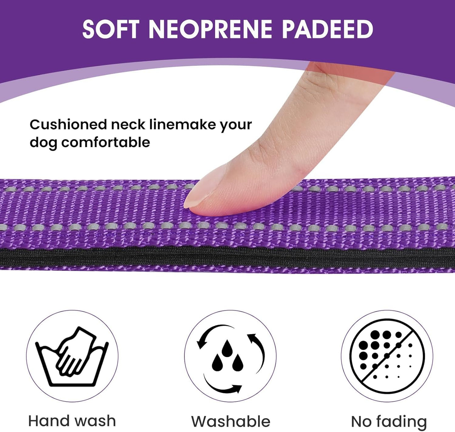 Reflective Dog Collar Padded with Soft Neoprene Breathable Quick Release Basic Dog Collars for Puppy Small Dogs Girl Purple