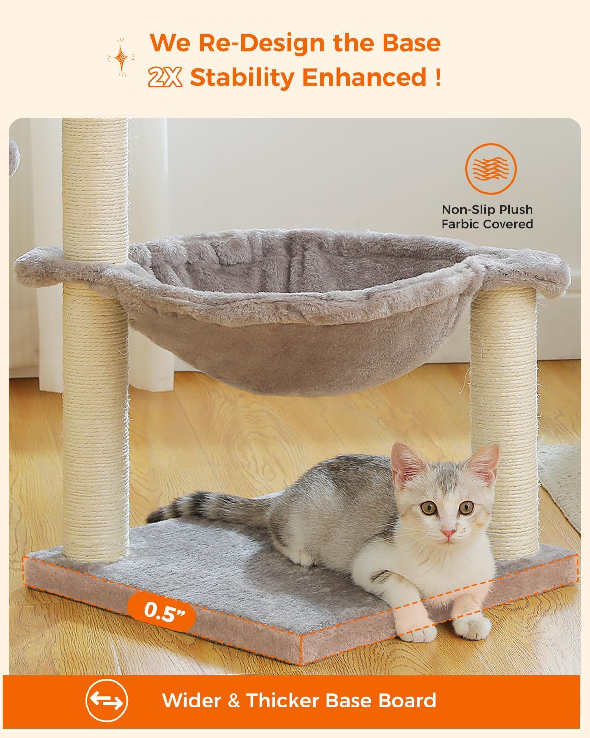 Cat Tree 28", Cat Scratching Post with 15.7" Large Cat Hammock Bed for Indoor Small Cats, Grey