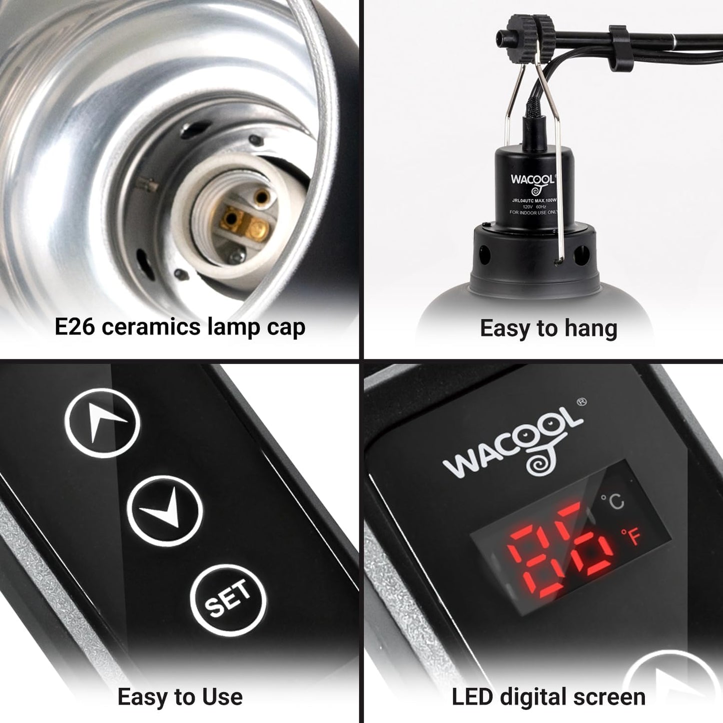 Reptile Light Fixture with Dimming Thermostat, 5.5 Inch Deep Dome Reptile Heat Lamp Fixture with Temperature Controller