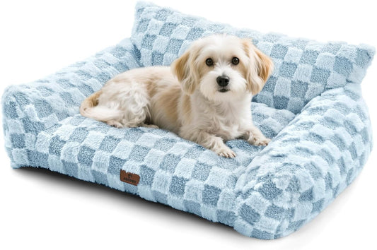 Cat Bed Cat Couch for Puppy and Kitten, Fluffy Pet Sofas Medium Dog Sofa Bed, Supportive Cats Sofa for Indoor Cats, Washable Cover & Non-Slip, 32 inch, Blue