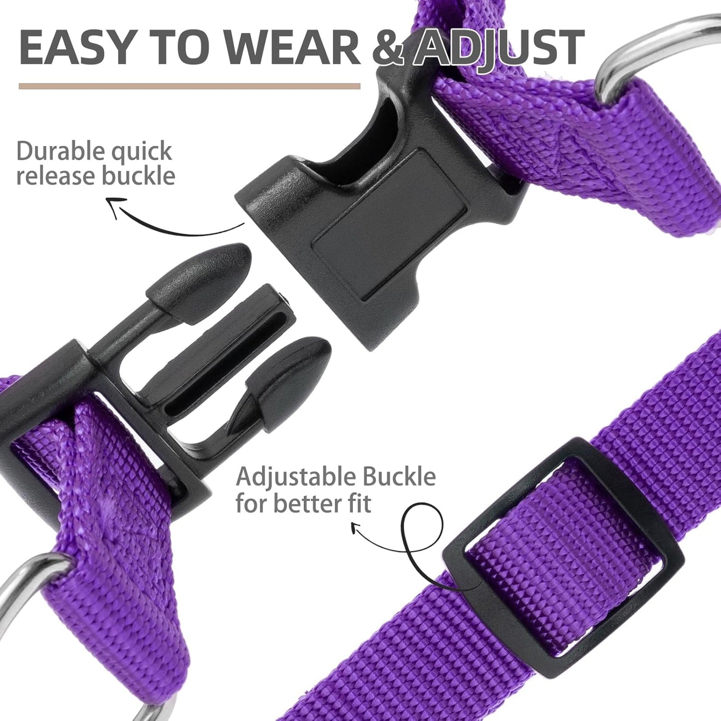 PUPTECK No Pull Dog Harness Soft Adjustable Basic Nylon Step in Puppy Vest Outdoor Walking with ID Tag and A-ir Tag Case, Purple, XS