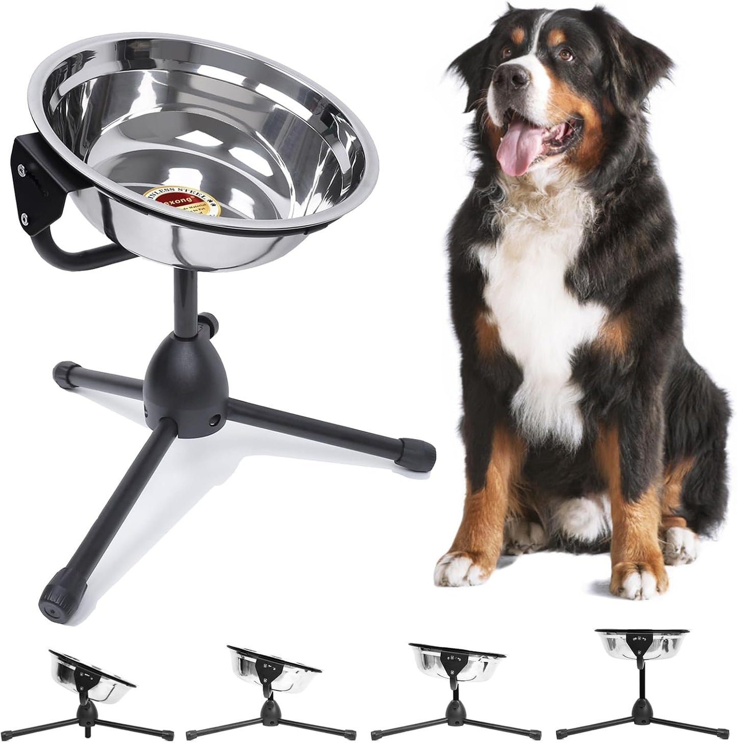 Elevated Dog Bowl with Adjustable Metal Stand,Large Size for Dogs Between 60 and 100 lbs, 0.8 Gal 3 Liter Stainless Steel Dog Food Bowl Water Bowl Height Adjustable Non-Slip Raised Dog Bowl Set