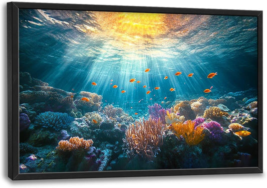 Quorin Ocean Large Wall Art Undersea Pictures Sea Nautical Wall Decor Coral Reef Fish Canvas Print Painting Artwork for Bathroom Living Room Bedroom 36L x 24W