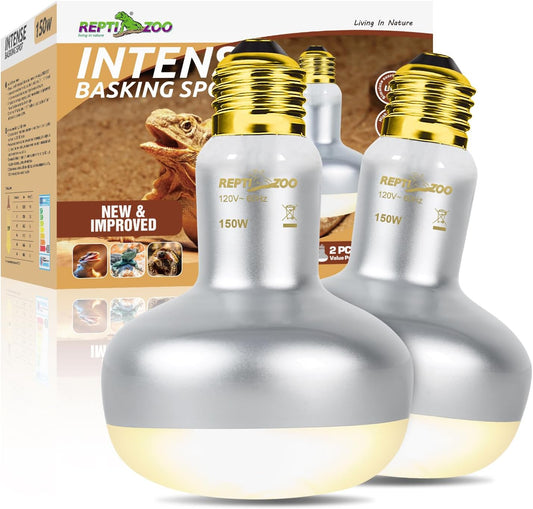 REPTI ZOO 2 Pack Heat Lamp 150W, Intense Basking Spot Simulated Natural Sunlight Heating Lamp Bulb, Heat Emitter UVA Heat Lamp Bulb for Reptile Chickens Pet Brooder