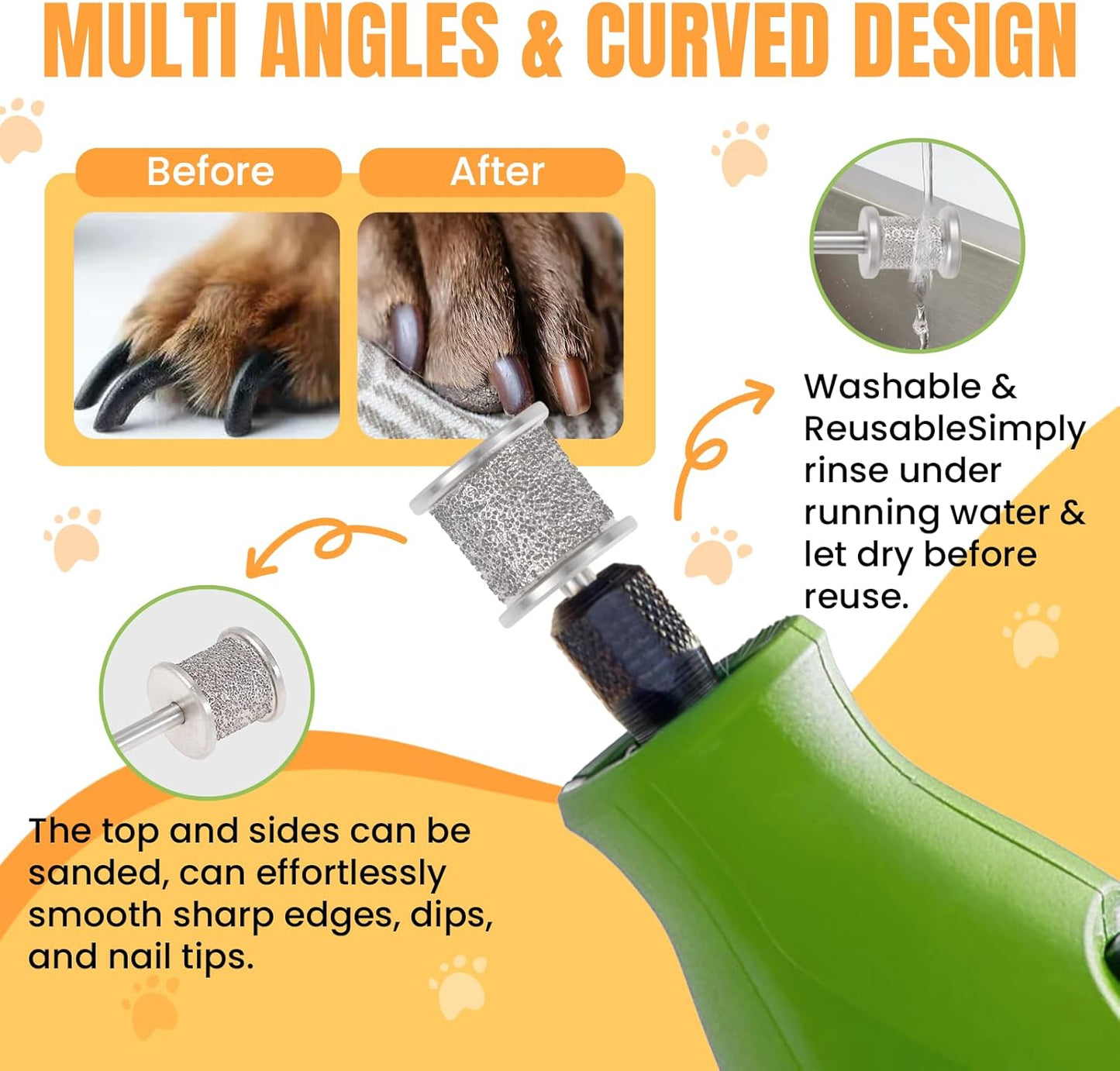 CAELUM 2Pack Diamond-Coated Pet Nail Grinder Bits, Dual Grit for Large & Small Dogs, 1/8” Shank for Dremel Nail Tools, Low Noise, Durable Nail Trimmer for Dogs, Top & Side Grinding