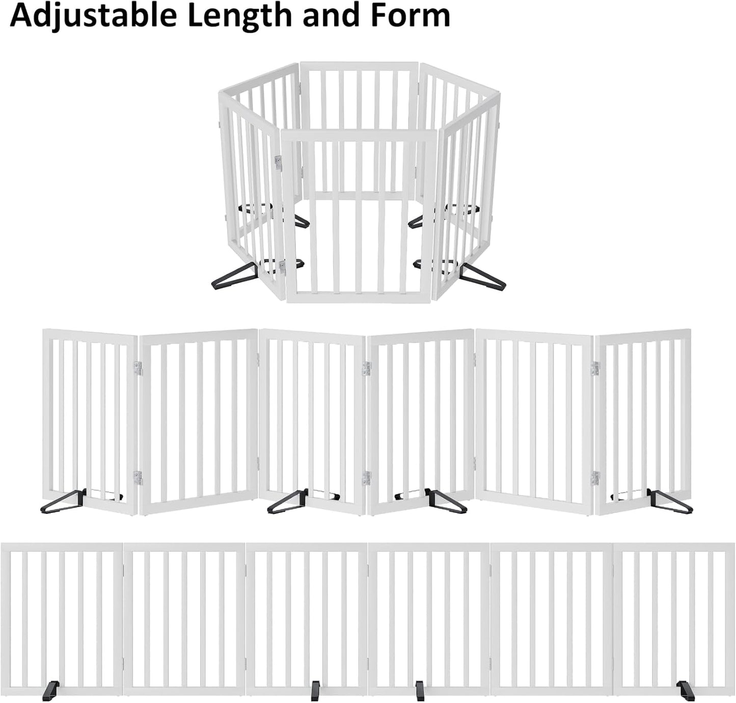 Wooden Dog Gate Freestanding Foldable 6 Panel Pet Gates Extra Wide Dog Gates for Indoor Doorways Stairs 24in Height Support Feet Included