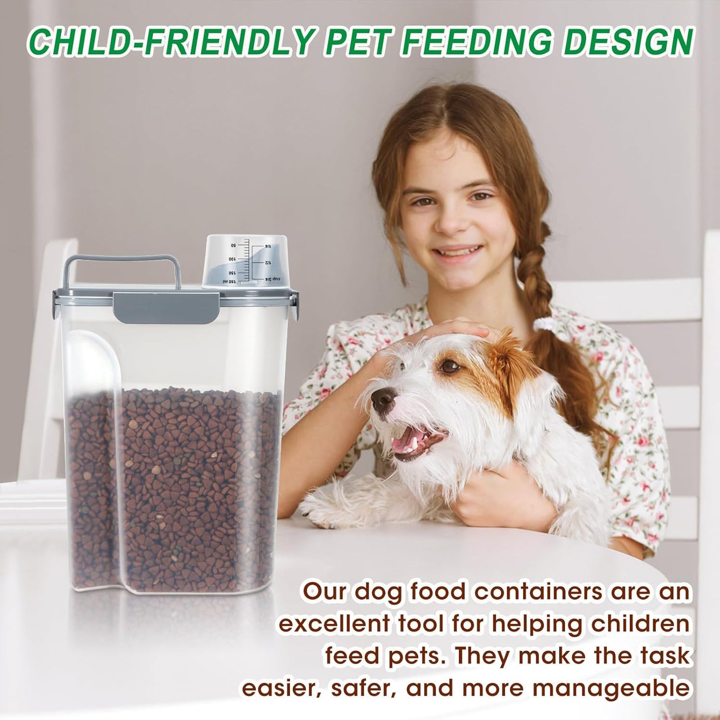 TBMax Large Cat Food Storage Container, Portable Dog Food Container with Upgraded Large Spout and Cup, Travel Pet Food Storage Dispenser for Small Animal Kibble Storage, Bird Seed Container - Grey