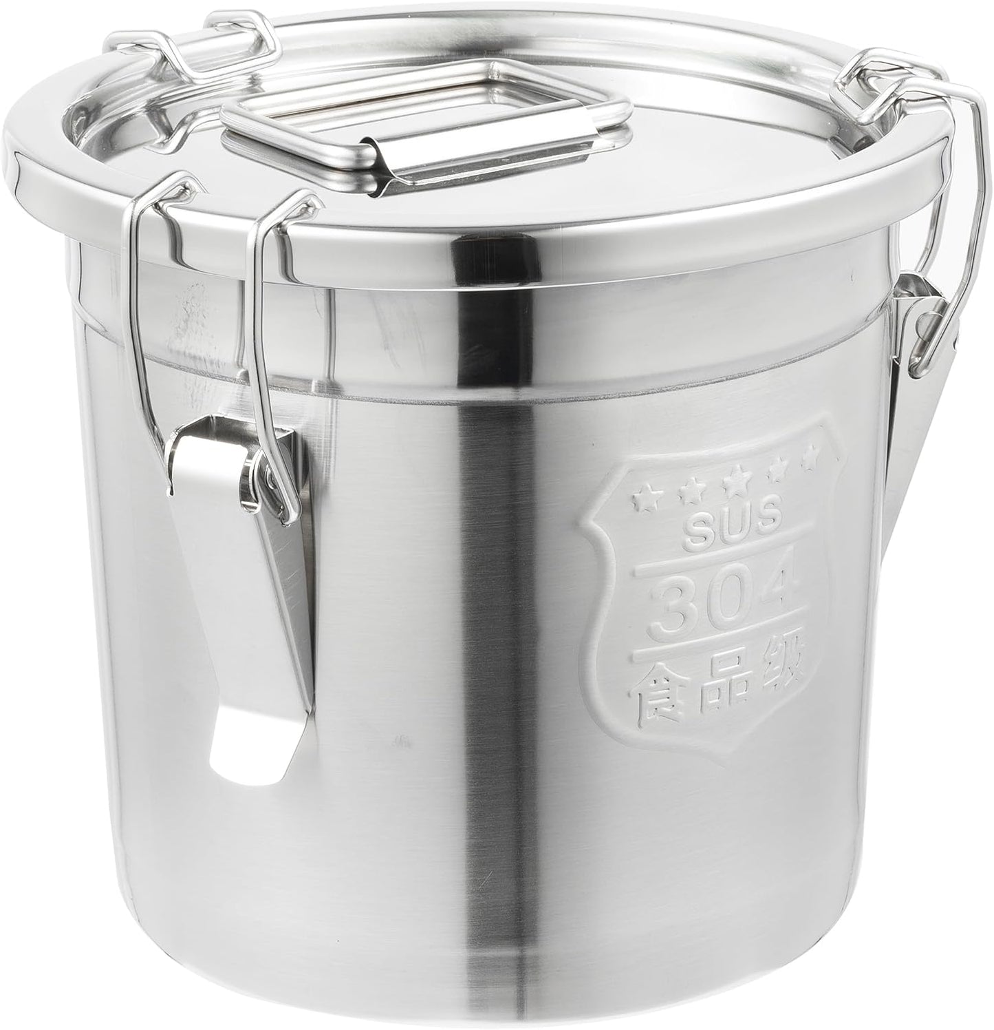 DYNAMI 304 Stainless Steel Containers With Lid,202oz Airtight Flour Container for Kitchen,5-10lbs Metal Airtight Canisters Milk Jug Coffee Bean Cookies Canisters w/Locking Clamp (6L/1.6Gal)