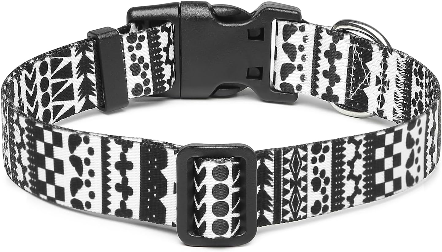 Mercano Adjustable Dog Collar - Special Design Patterns, Soft Nylon Comfortable Durable Pet Collar for Small Medium Large Dogs (XS, Black White A)
