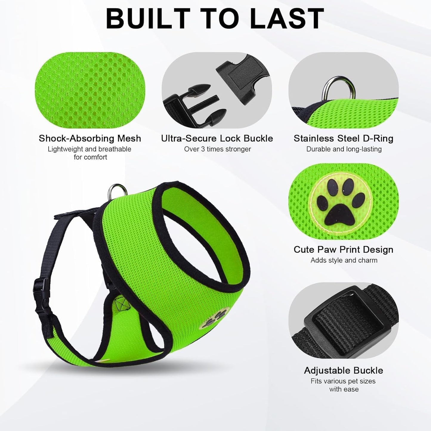 BINGPET No Pull Dog Harness,Soft Mesh Breathable All Weather Vest Harness,Safety Protection Design Durable Adjustable Step-in Easy Walk Dog Harness for Small Medium Large Dogs(Green,L)