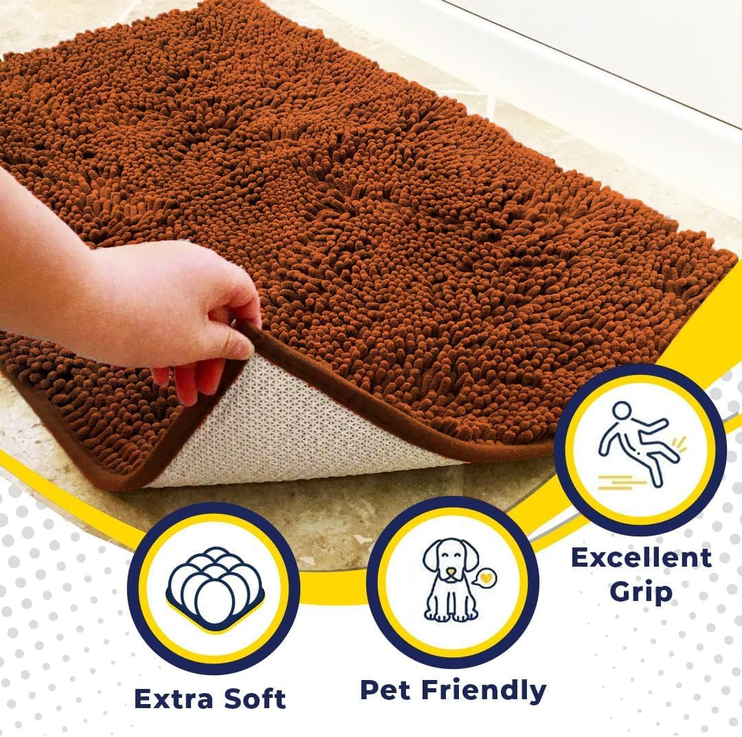 Muddy Mat® AS-SEEN-ON-TV Highly Absorbent Microfiber Dog Door Mat and Pet Rug, Non Slip Thick Washable Area and Bath Mat Soft Chenille for Kitchen Bathroom Bedroom and Indoor - Orange Runner 24"X60"