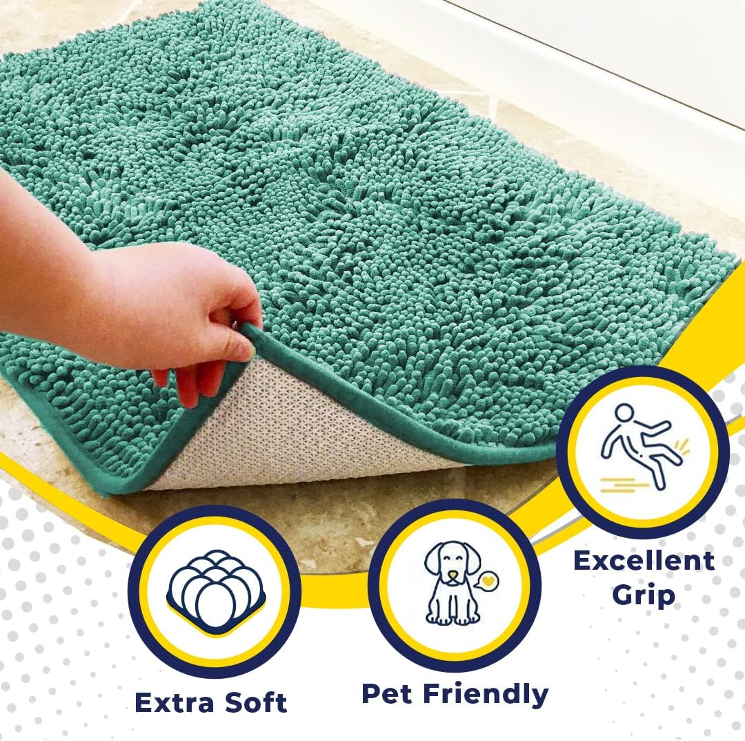 Muddy Mat® Shown on TV–Super Absorbent Microfiber Dog Door Mat for Muddy Paws, Non-Slip Washable Pet Rug, Quick Dry Chenille Entryway Carpet, Machine Washable Indoor Outdoor mat–Seafoam Green 59"x24"