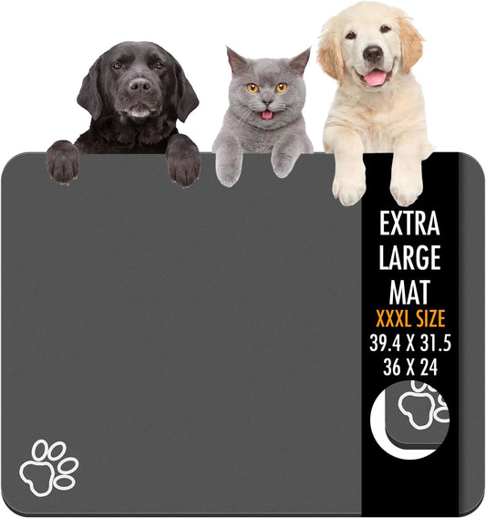 Dog Food Mat, 39.4"x31.5" Largest Absorbent Dog Mat for Food and Water, Non Skid Cat Bowl Mat, No Stains Quick Dry for Pet Water Dispenser Pet Supplies for Messy Drinkers