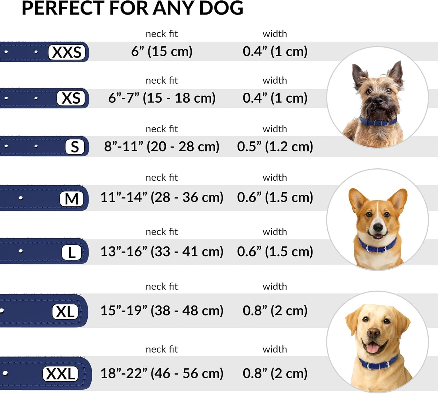 CollarDirect Rolled Leather Dog Collar, Soft Padded Round Puppy Collar, Handmade Genuine Leather Collar Dog Small Large Cat Collars 13 Colors (15-19 Inch, Deep Blue Textured)