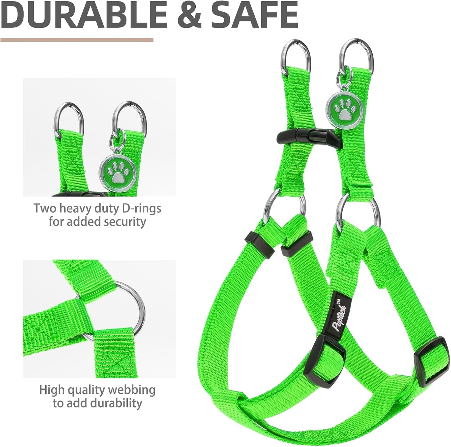 PUPTECK No Pull Dog Harness Soft Adjustable Basic Nylon Step in Puppy Vest Outdoor Walking with ID Tag, Green, XS
