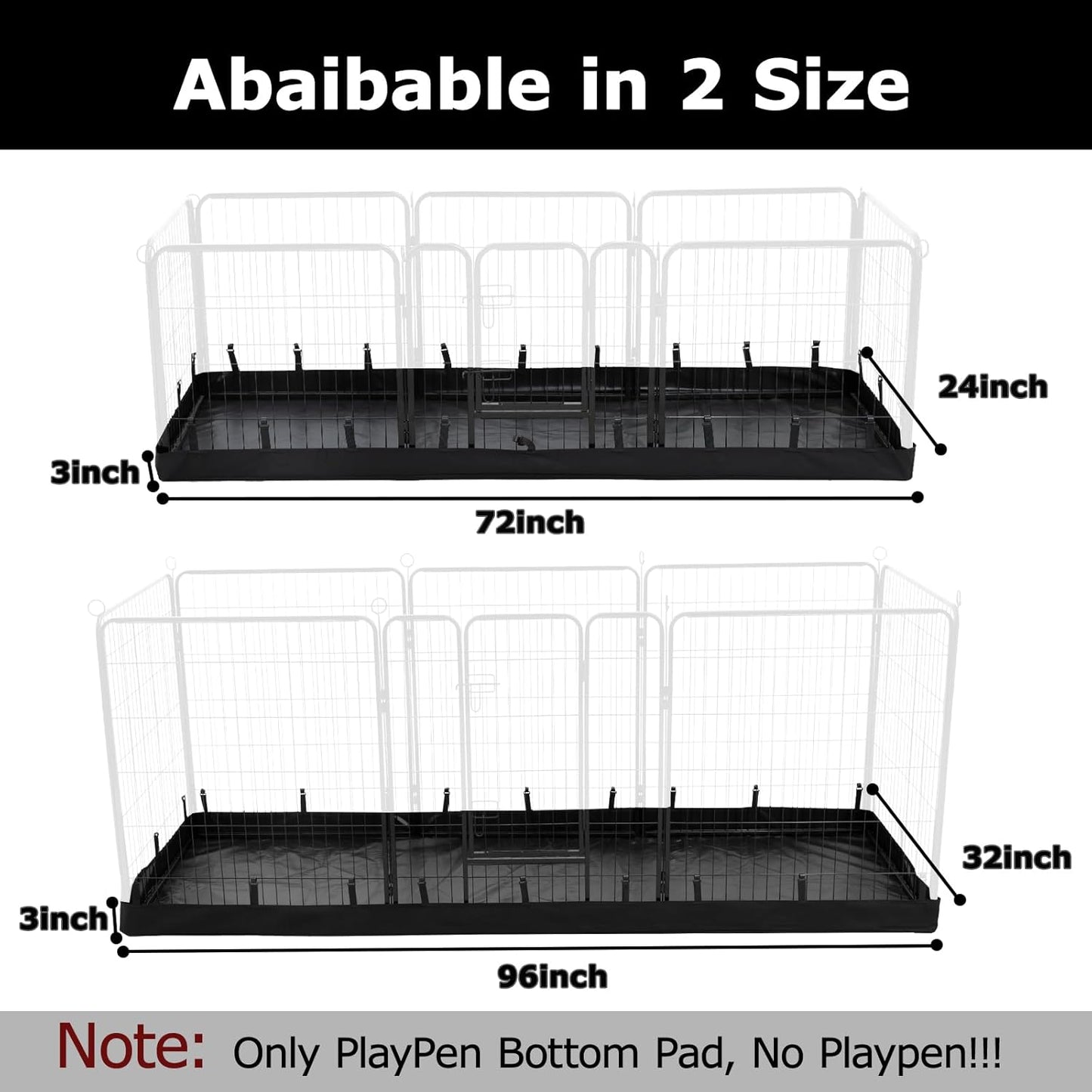 PJYuCien Rectangle Dog Playpen Bottom Pad - Fits 8 Panels 24"" Width Metal Dog Playpen -24""x72"" Size 600D Oxford Cloth Waterproof Playpen Bottom Pad (Note: Only Bottom Pad, No Playpen!!!), Black