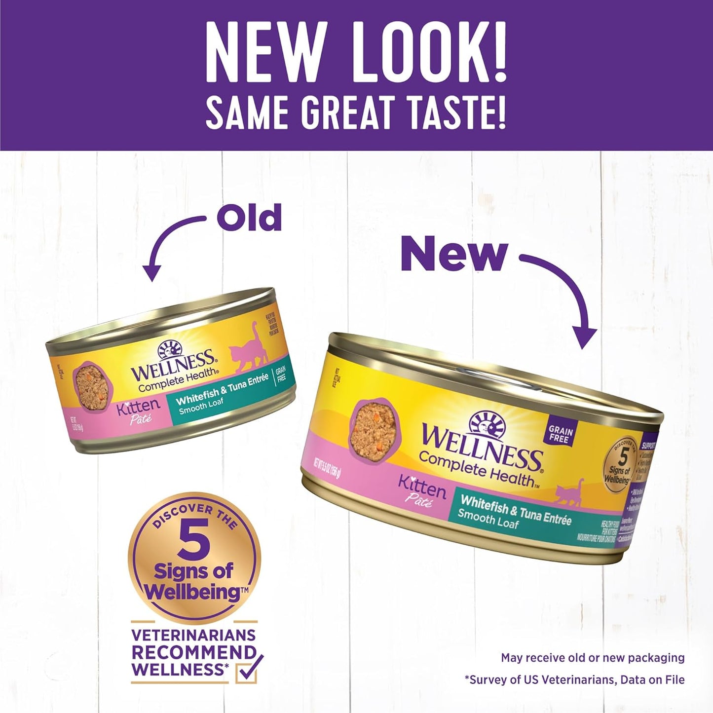 Wellness Complete Health Pate Kitten Wet Cat Food, Natural, Protein-Rich, Grain Free, 5.5 Ounce, 24 Pack, (Whitefish & Tuna)