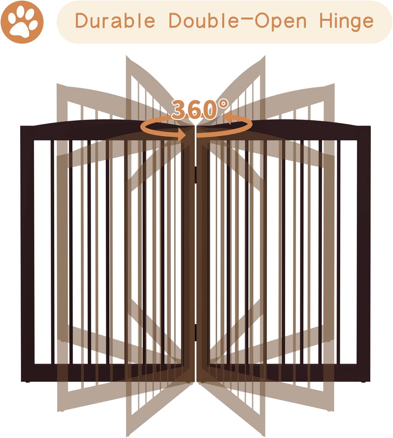 Freestanding Pet Gate for Dogs, Indoor Wooden Foldable Dog Gate for House, Doorway, Stair, 80 Inch Wide, 4 Panels 32",Brown