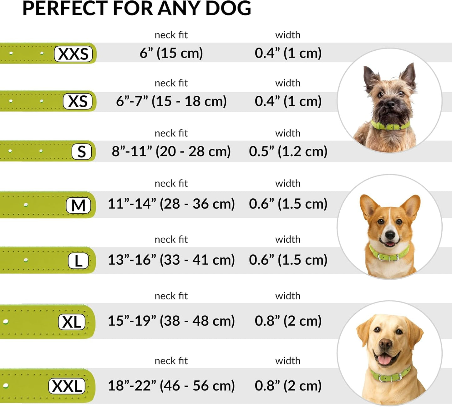 CollarDirect Rolled Leather Dog Collar, Soft Padded Round Puppy Collar, Handmade Genuine Leather Collar Dog Small Large Cat Collars 13 Colors (6 Inch, Lime Green Smooth)