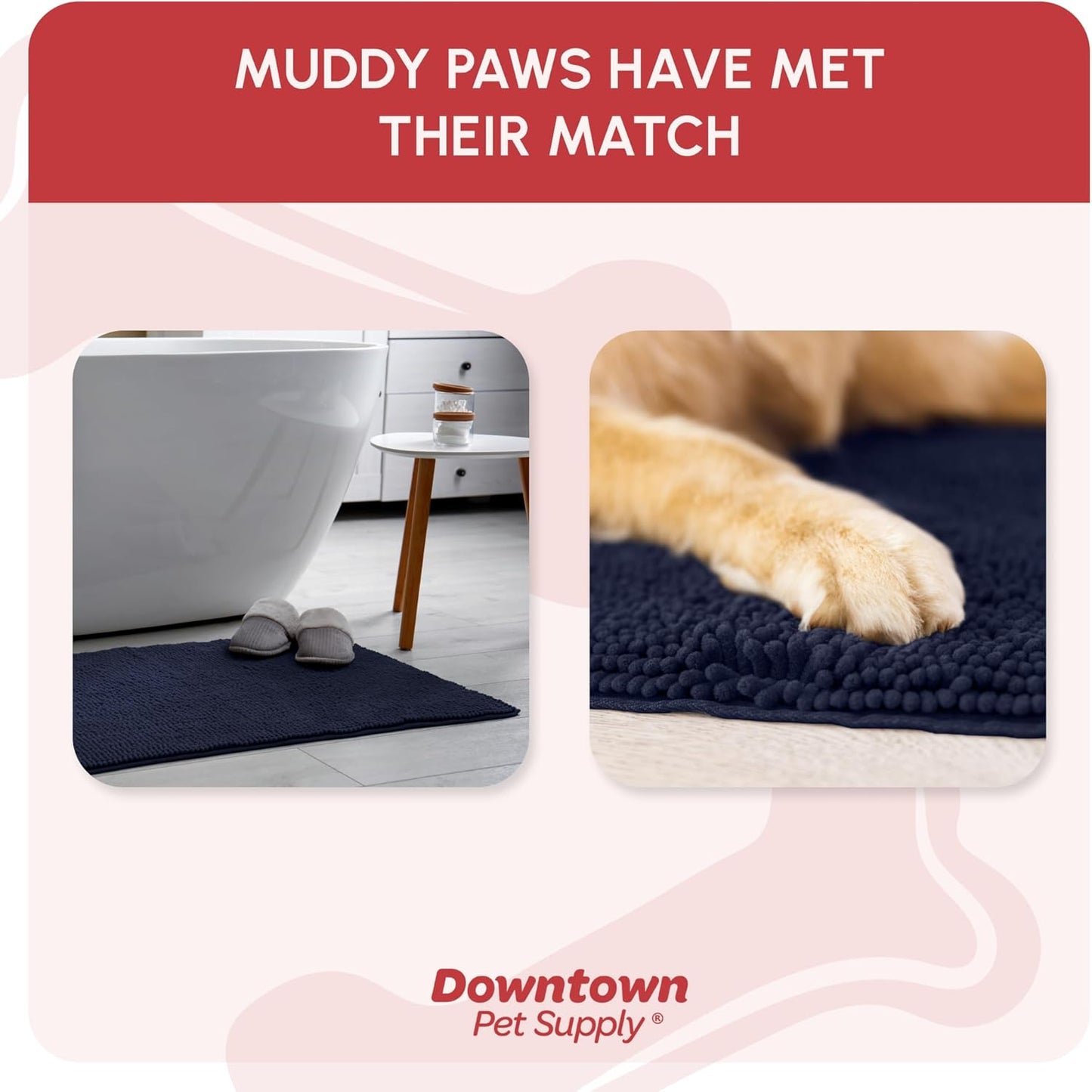 My Doggy Place Microfiber Dog Mat for Muddy Paws, 8' x 2' Navy Blue - Non-Slip, Absorbent and Quick-Drying Dog Paw Cleaning Mat, Washer and Dryer Safe - Hallway Runner