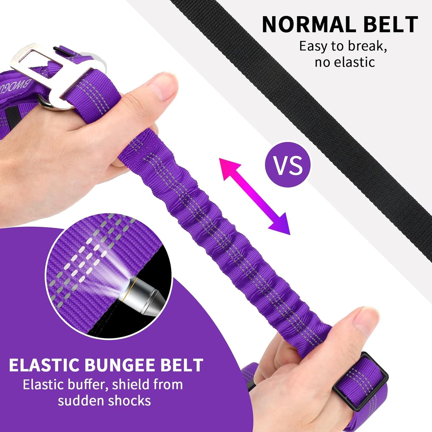 BWOGUE 2 Piece Dog Seat Belt for Car with Elastic Bungee Buffer Safety Seatbelt Car Headrest Restraint Wear Adjustable Metal Buckle Harness in Vehicle Travel for Pet