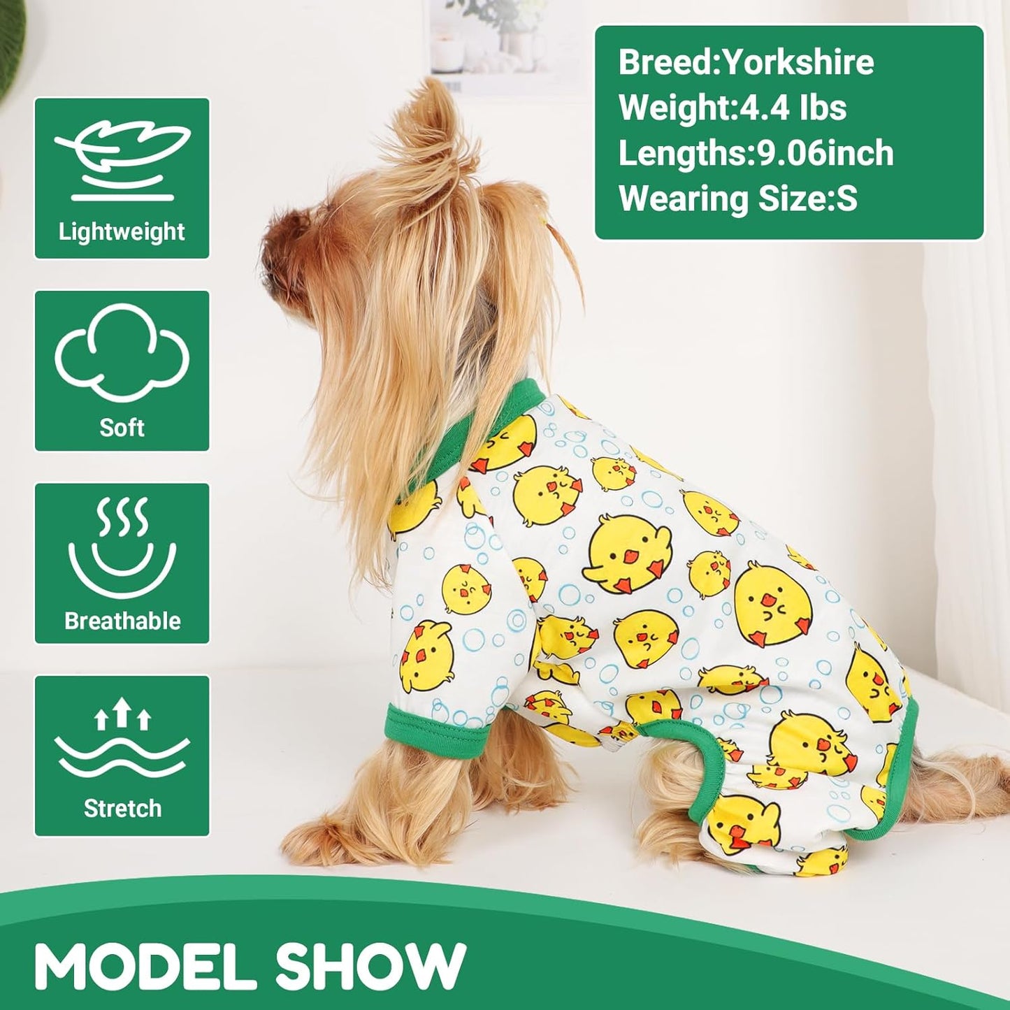 Dog Pajamas Small Sized Dogs Stretchable Summer Dog Clothes Pjs 4 Legs Girl Boy Cute Soft Puppy Outfits Doggie Cat Jammies Jumpsuit Sleeper for Pet, Duckling, M