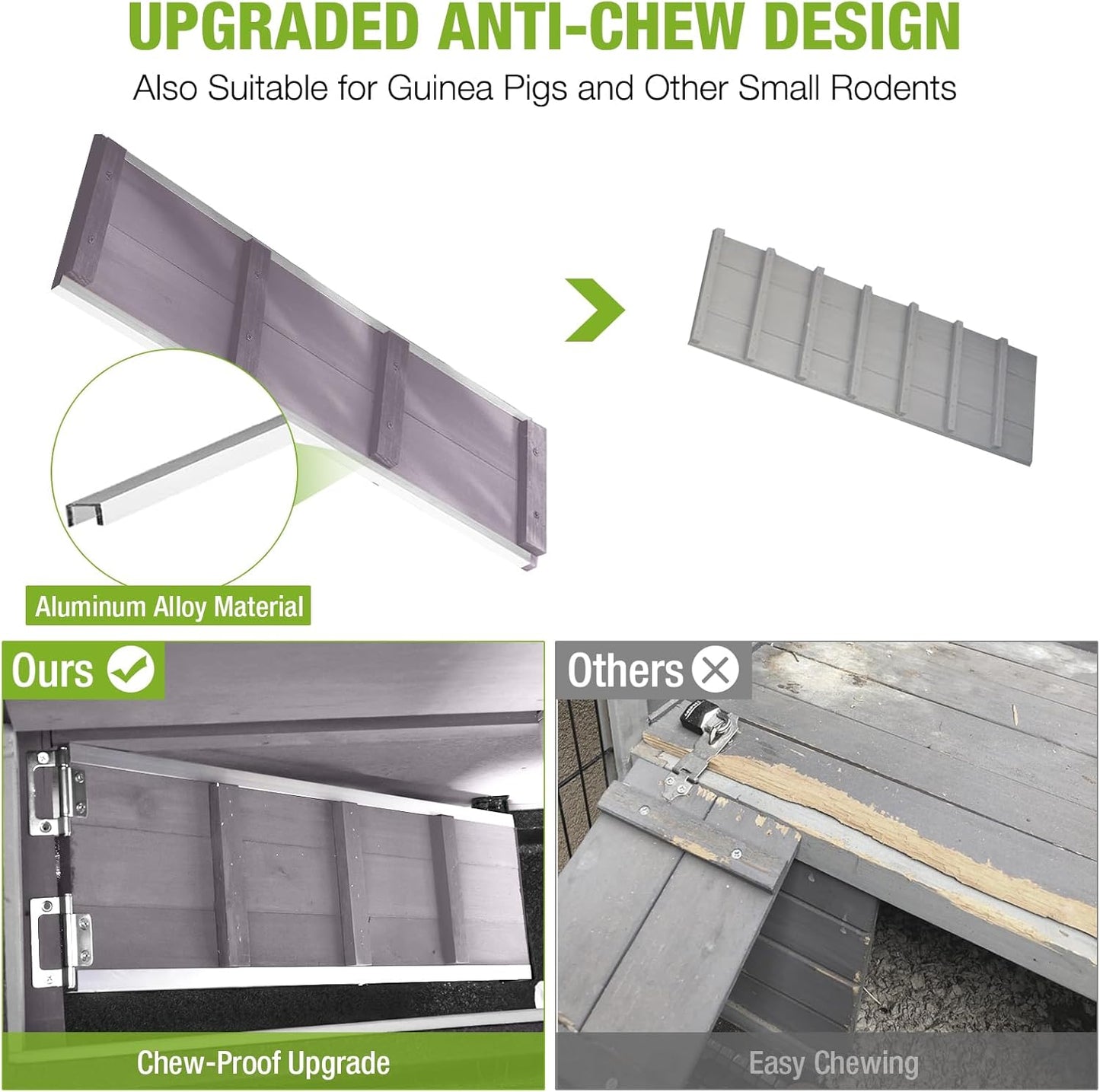 GUTINNEEN Rabbit Hutch Indoor with Chew-Proof Design, Wooden Bunny Cage Outdoor Guinea Pig Cages with Wheels, Leak-Proof Trays for Rabbits, Guinea Pigs, Small Animals