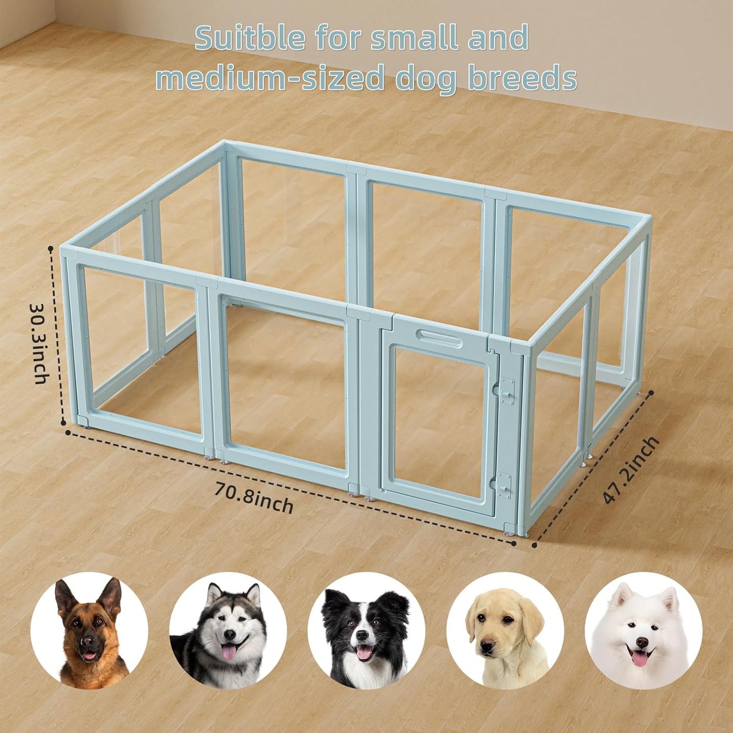DIY Clear Acrylic Dog Playpen House,Quick Easy Assembly and Disassembly,Strong Floor Suction,Indoor and Outdoor Use,Easy Cleansing Puppy Fence (Sky Blue, 30.3" H, 10PCS)