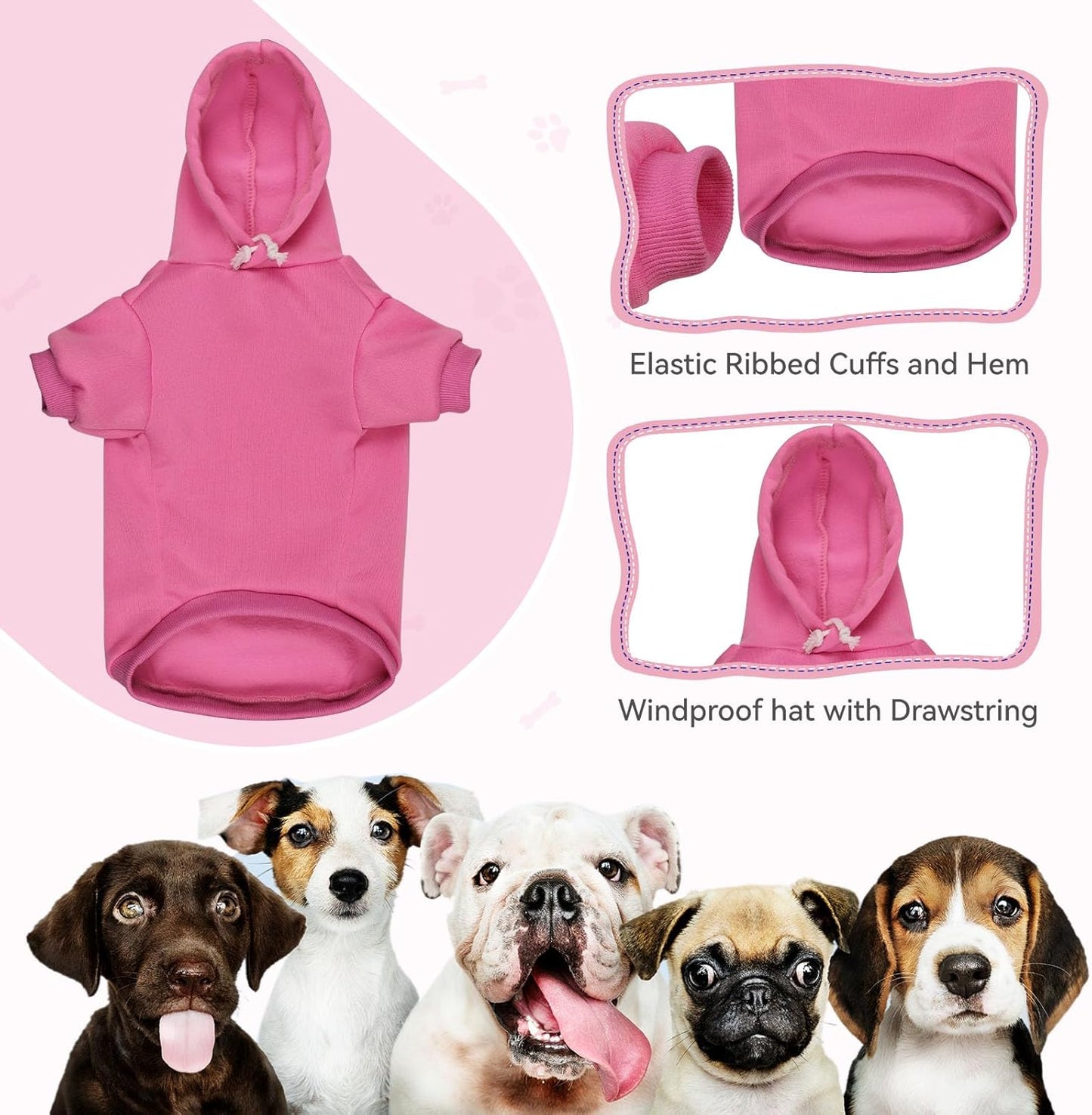 Dog Sweaters for Large Dogs Dog Hoodie Dog Sweater Solid Soft Brushed Fleece Dog Clothes Dog Hoodie Sweatshirt with Pocket(Pink-XL)