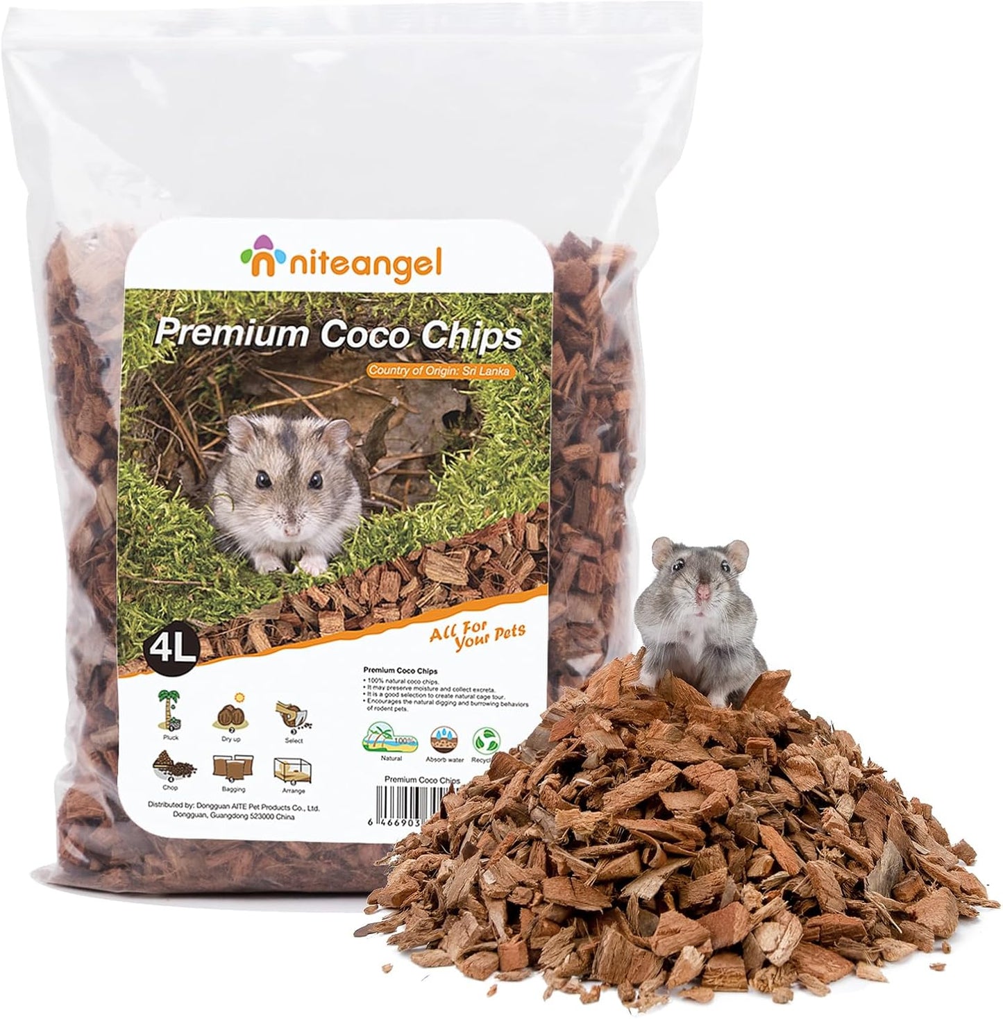Niteangel Natural Coco/Cork Hamster Bedding Pet Litter for Dwarf Syrian Hamsters, Gerbils, mices, Degus or Other Small Animal