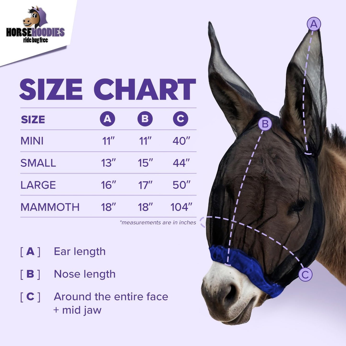 Donkey Fly Mask with Long Ears (Orange) Made in USA - Mule Fly Mask with Ears Protection from Insects and Bugs, Mini Donkey Soft Mesh Fabric with Adjustable Fastener, Face Cover Supplies for Donkeys