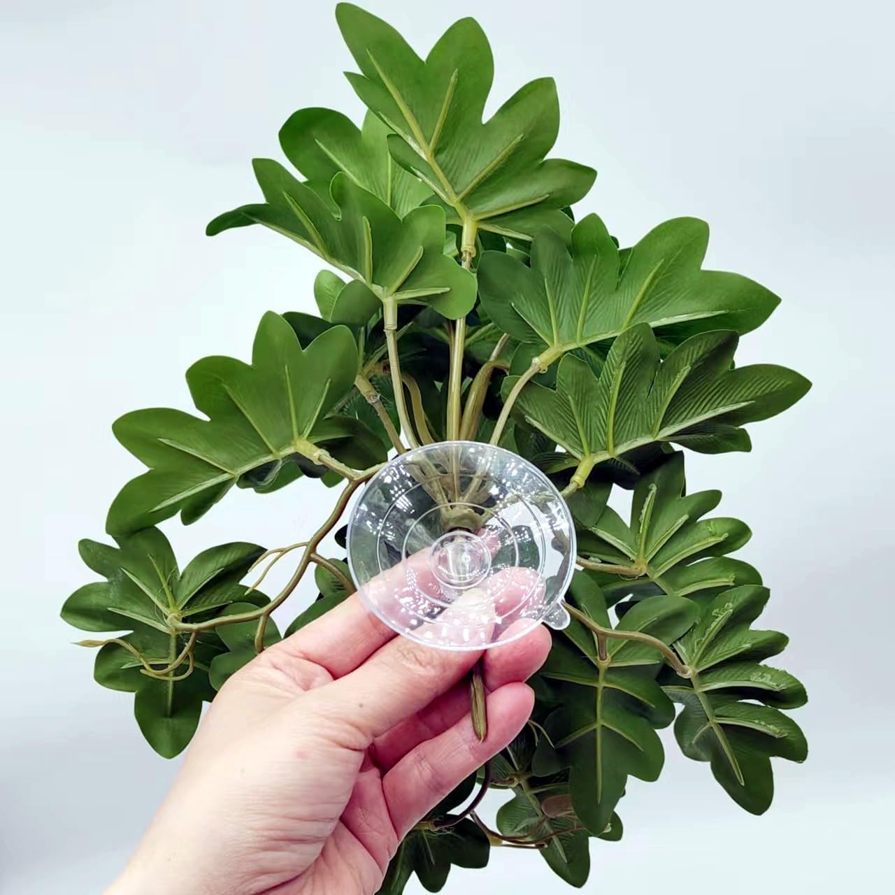 Reptile Plants for Terrarium, Amphibian Habitat Decor Artificial Hanging Plants with Suction Cup, Artificial Plants for Gecko Chameleon Snake Tortoise Tank Accessories. 2-Pack(Philodendron selloum)