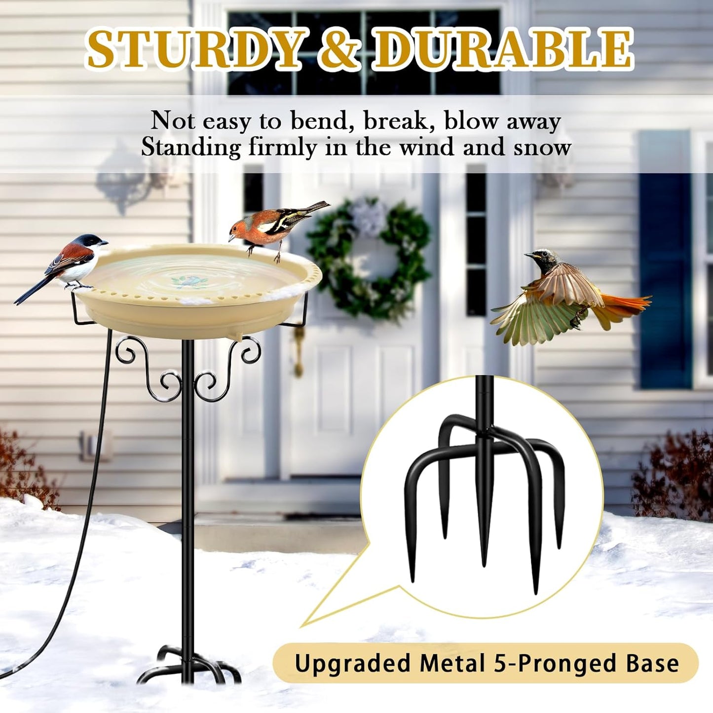 Lovppy Heated Bird Baths for Outdoors for Winter, 100W Heated Birdbath Water Heater with Thermostatically Controlled, Heated Bird Baths Bowl with Metal Stake for Outside Garden Patio Yard (Khaki)