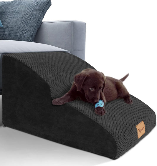 Topmart High Density Extended Foam Dog Ramp&Steps 2 Tiers,11.8" High,Non-Slip Dog Stairs,Soft Foam Pet Ladder with Waterproof Cover,Best for Injured,Older Cats,Pets with Joint Pain