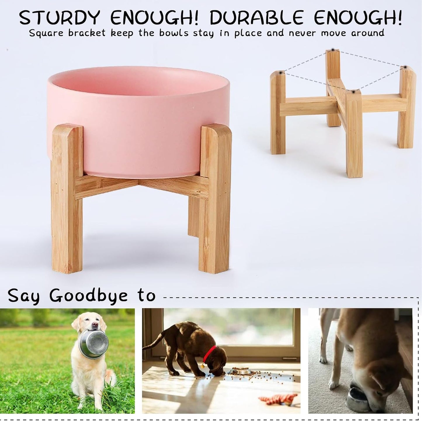 Petygooing PinkElevated/Raised Ceramic Dog Bowl for Small Breeds, Dog Food Water Dish with Stand,Pet Feeding Bowl with Anti Slip Rubber for Cats and Small Dogs Puppy 13.5 OZ (5.1In / 1.7 Cups)