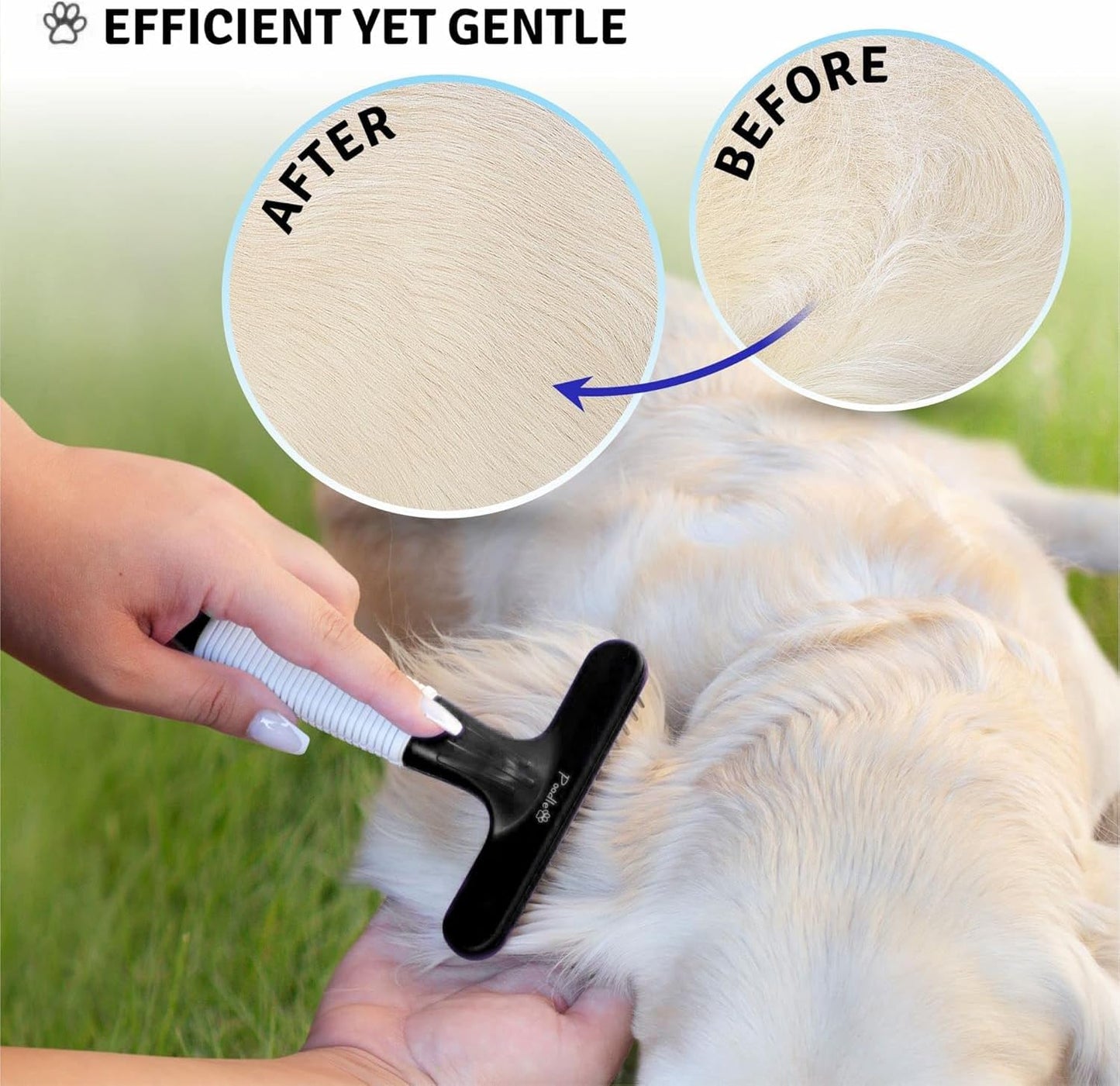 POODLIE Poodle Pet Dog Grooming Rake | Dematting Tool with Stainless Steel Shedding Comb for Pets | 2 Rows of Pins Gently Remove Loose or Tangled Hair from Undercoat (Black)