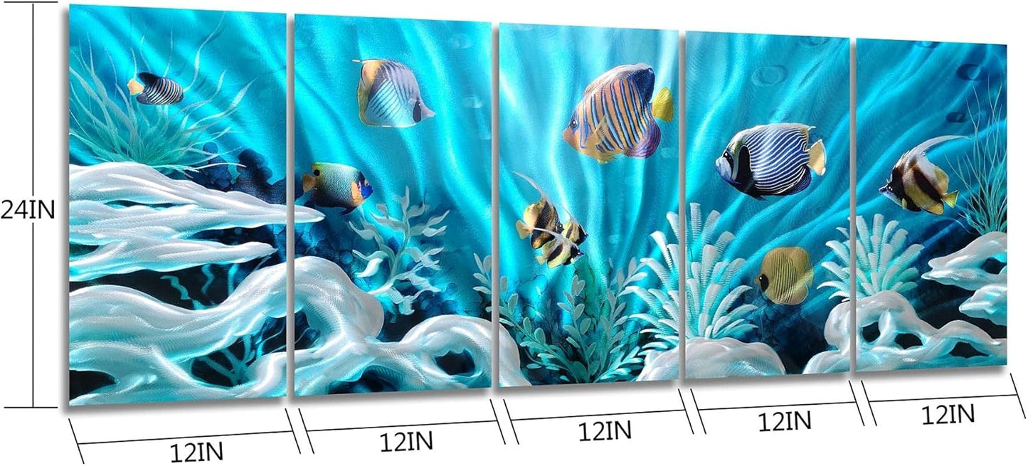 SYGALLERIER Fish Metal Wall Art Hand Crafted Large 3D Sea Life Pictures Modern Abstract Coastal Aluminum Artwork Contemporary Sculpture for Living Room Bedroom Dinning Decor