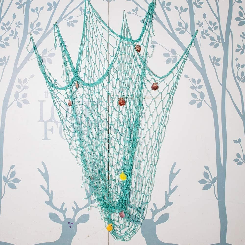 Nature Fish Net Wall Decoration with Shells, Ocean Themed Wall Hangings Fishing Net Party Decor for Pirate Party,Wedding,Photographing Decoration