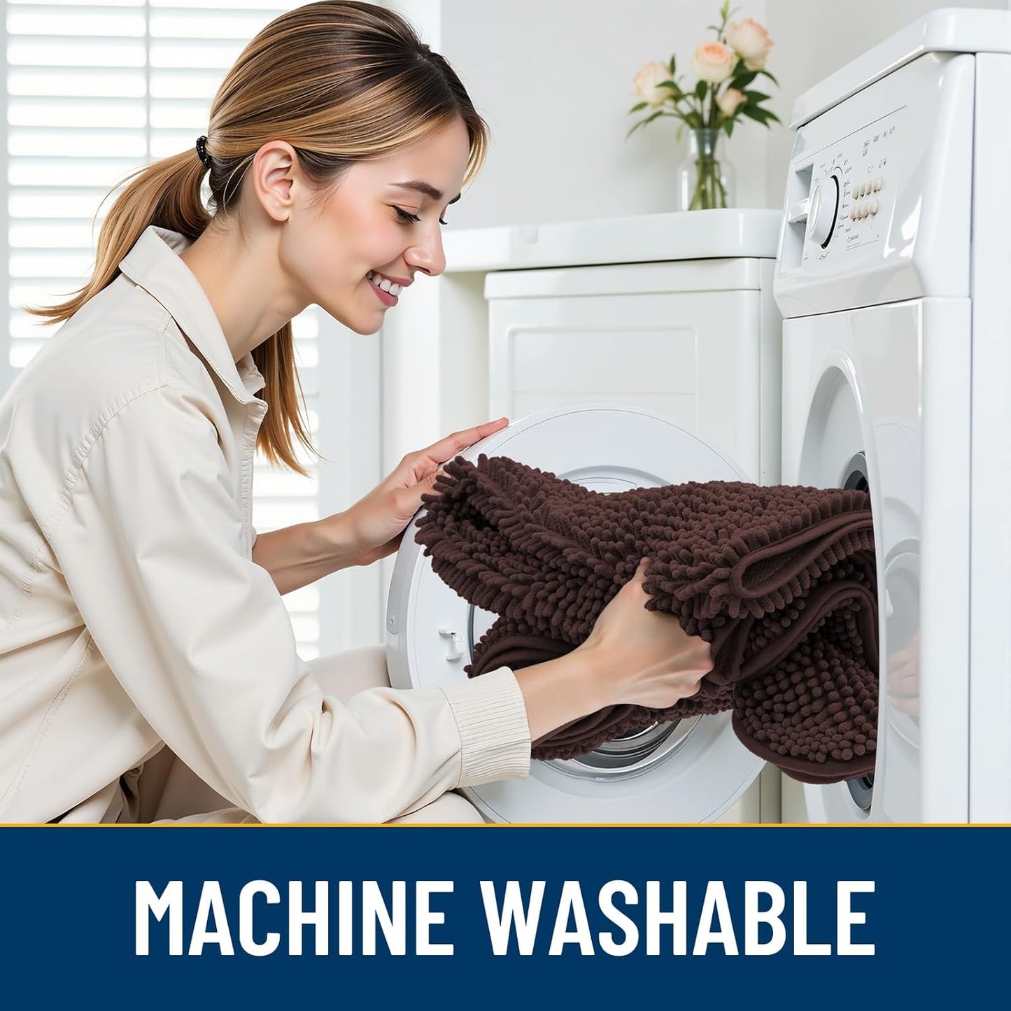 Smiry Dog Door Mat for Muddy Paws 47x24, Absorbs Moisture and Dirt Doormat, Non-Slip Washable Quick Dry Chenille Front Door Mat Indoor Entrance, Entryway Carpet for Inside Floor, Brown